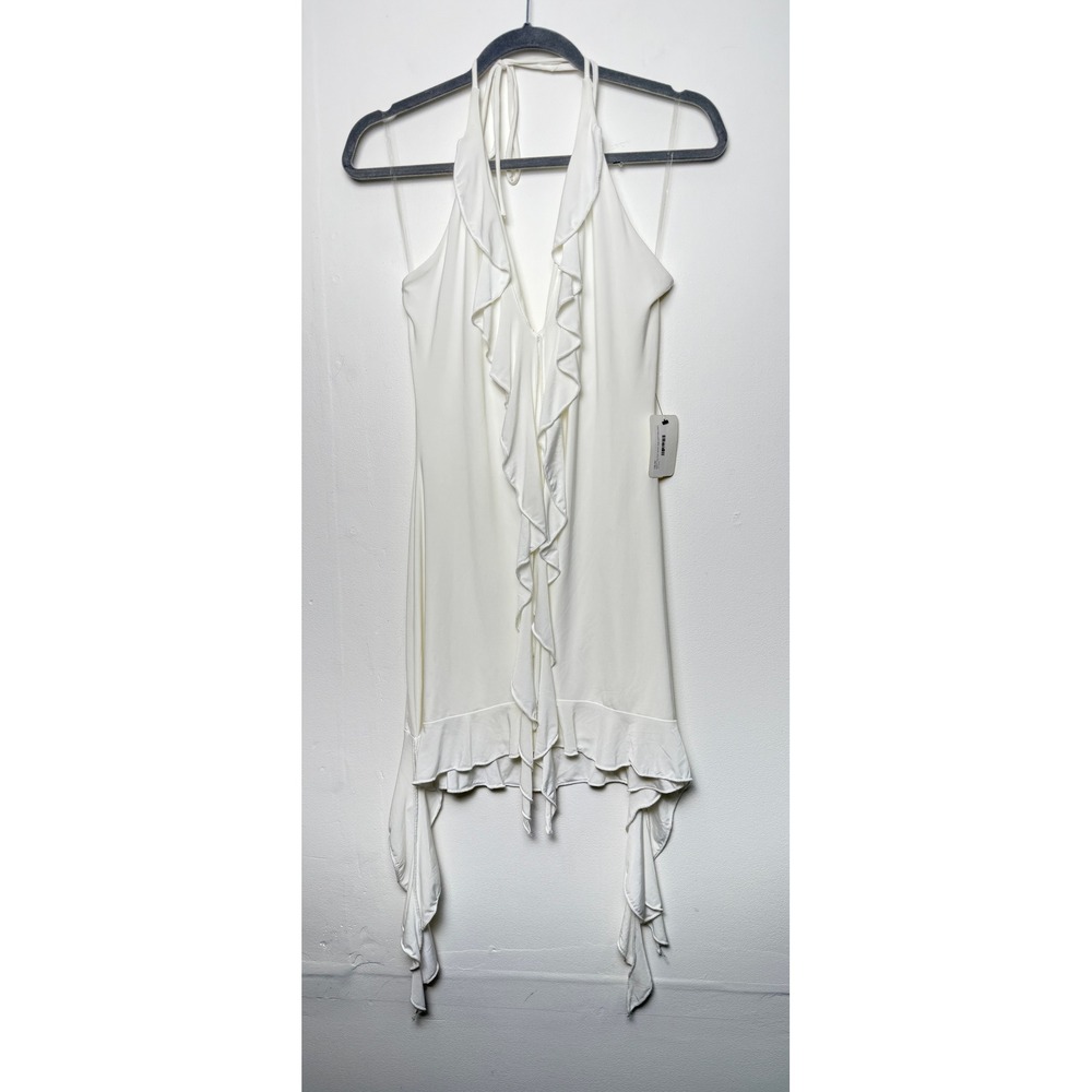 Tresser Off White Halter Dress Front Bottom Sides Ruffles‎ Mini Dress Size L